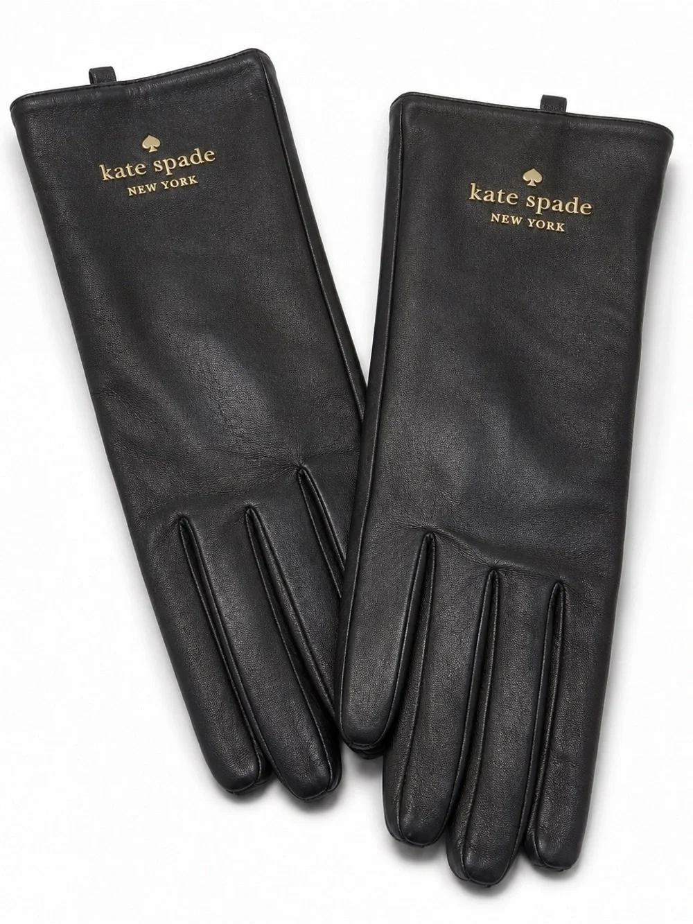 Kate Spade New York Black Leather Gloves Gold Logo Size Large
